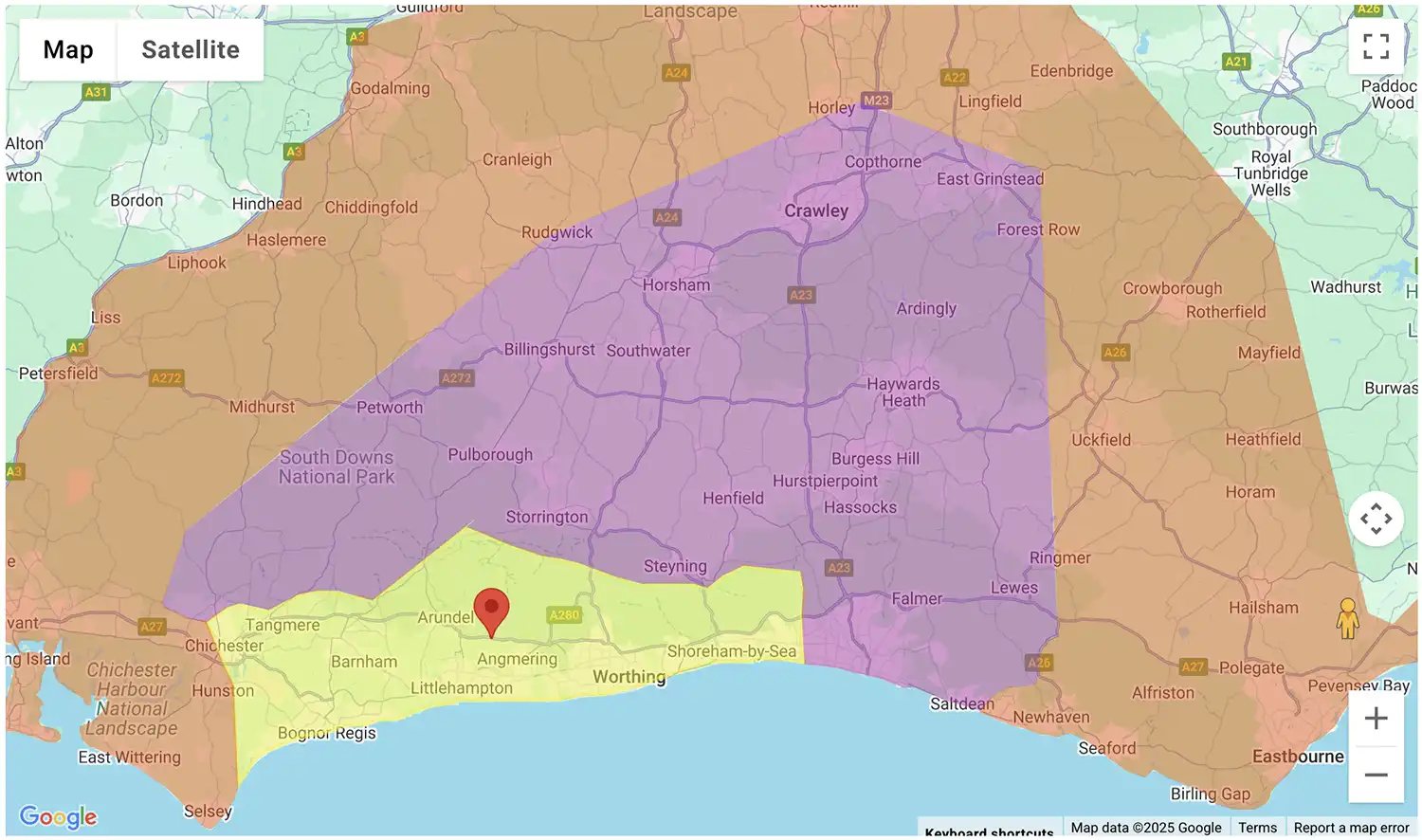 Gas Bottles Shoreham by Sea delivery zone map - click to see on BBQ Gas Bottles